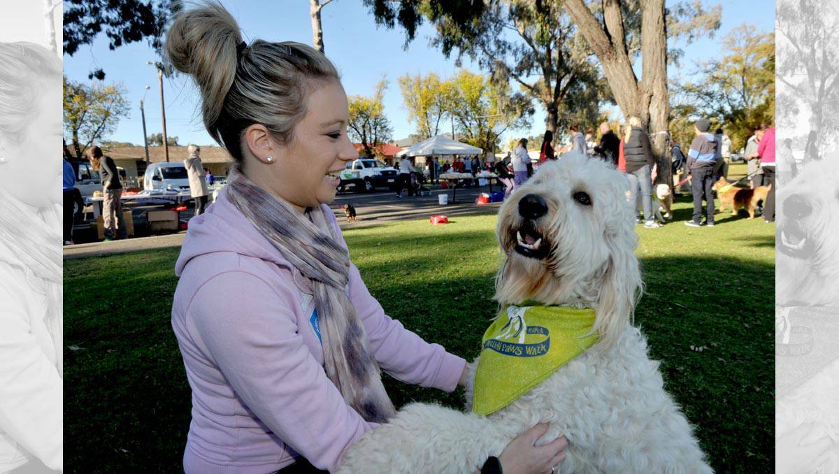 Kim Rowe and her Groodle George at the Bendigo Million Paws Walk. Picture: Julie Hough