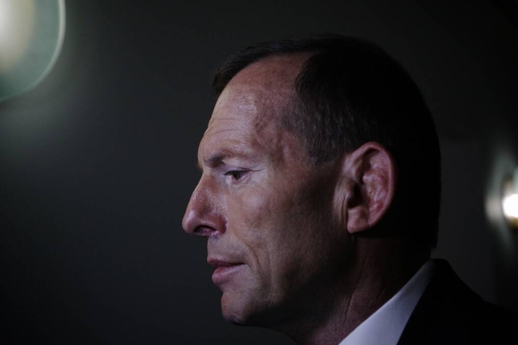 Opposition Leader Tony Abbott speaks to the media during a doorstop interview in the press gallery, at Parliament House in Canberra on Wednesday. Photo: Alex Ellinghausen