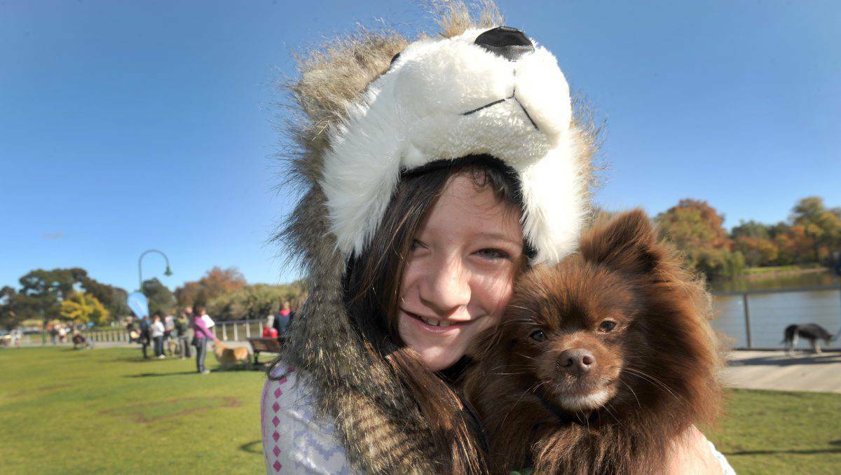 Jordan Keene and pet dog Cadbury at the Million Paws Walk in Bendigo.