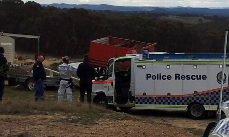 TRAGEDY: Emergency services (right) on the scene of Tuesday afternoon’s fatality near Portland. Photo: STEVE McNAMARA              082113truck