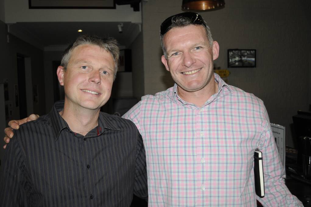 Rod Dennis with James McLaren at the Stannies' Old Boys' rugby celebration.