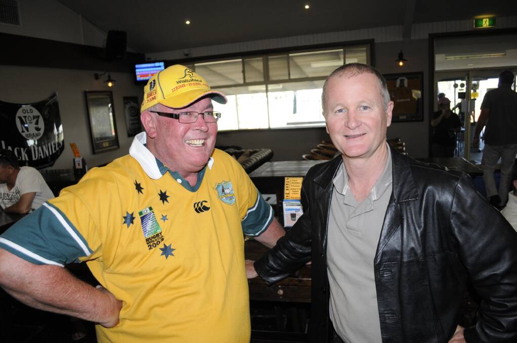 Peter Murphy with Jeff Crompton at the Stannies' Old Boys' rugby celebration.