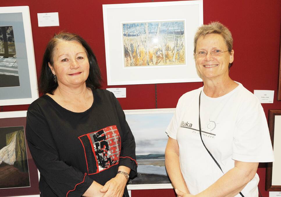 MERILYN RICE ART CLASS DISPLAY: Hedy Bryant and Linda Leseberg.