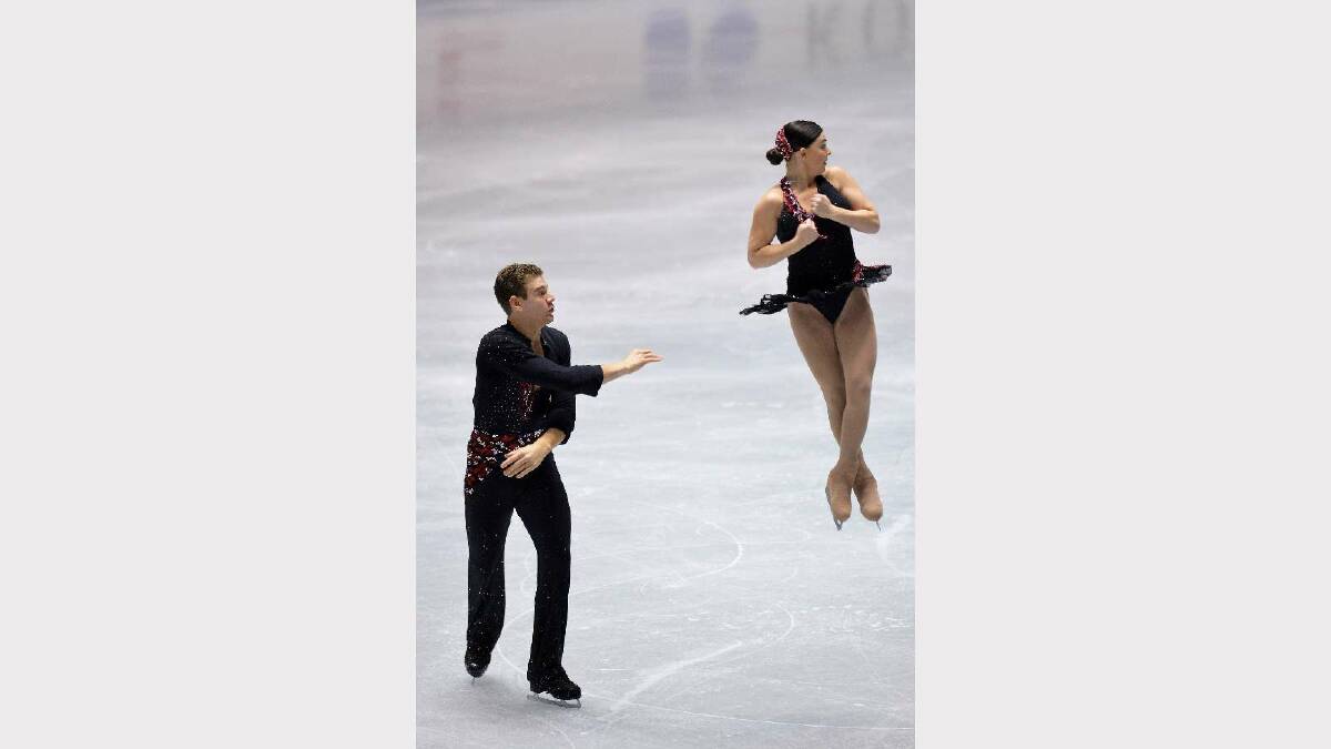 Haven Denney and Brandon Frazier of the United States compete in the pair short program during day one of ISU Grand Prix of Figure Skating 2013/2014 NHK Trophy at Yoyogi National Gymnasium. Picture: Getty Images