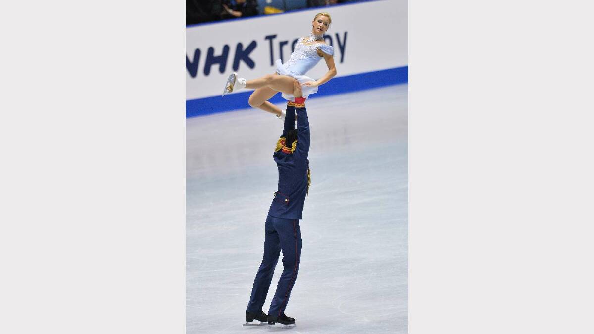 Tatiana Volosozhar and Maxim Trankov of Russia competes in the pairs short program during day one of ISU Grand Prix of Figure Skating 2013/2014 NHK Trophy. Picture: Getty Images