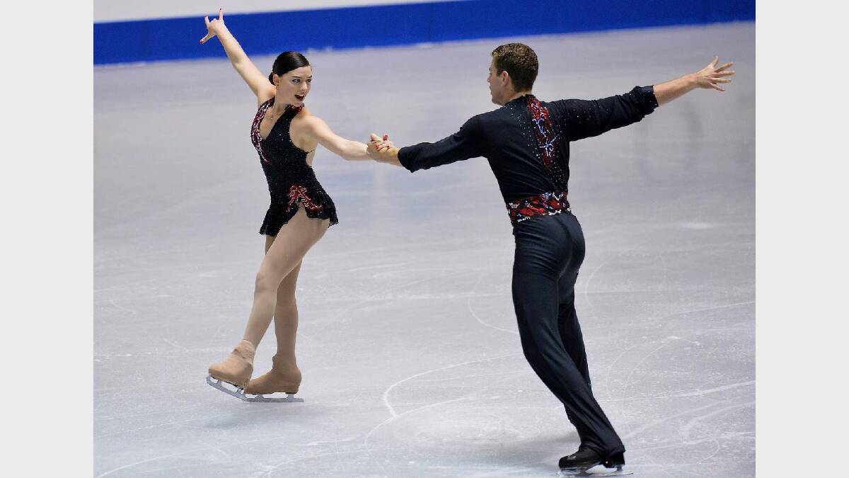 Haven Denney and Brandon Frazier of the United States compete in the pair short program during day one of ISU Grand Prix of Figure Skating 2013/2014 NHK Trophy at Yoyogi National Gymnasium. Picture: Getty Images