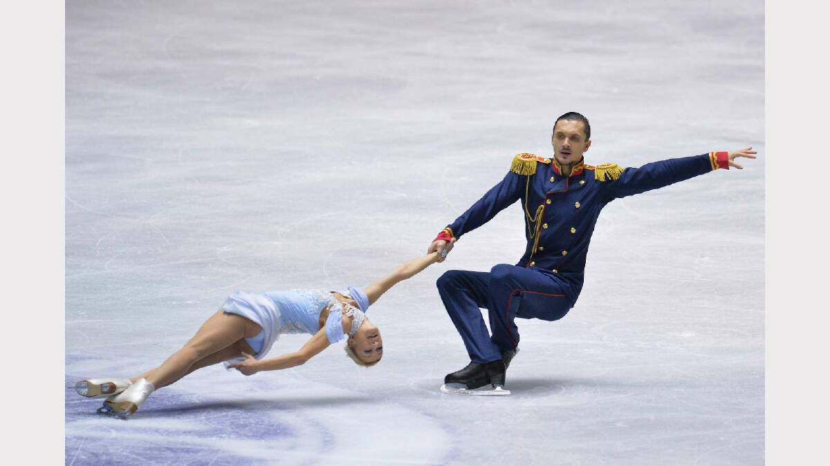 Tatiana Volosozhar and Maxim Trankov of Russia competes in the pairs short program during day one of ISU Grand Prix of Figure Skating 2013/2014 NHK Trophy. Picture: Getty Images