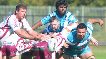 The scrum breaks in the match between Blayney Bears and Orange United Warriors. Picture by Dominic Unwin