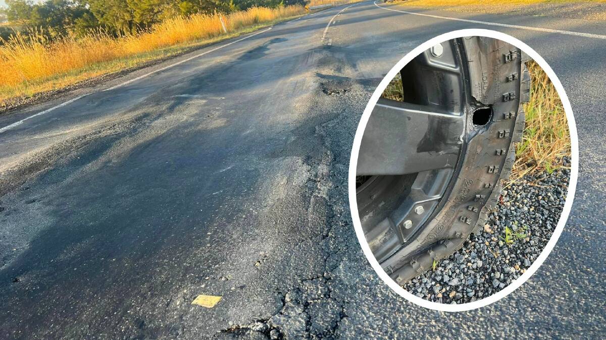 The stretch of road where the Hutchison's had the accident. The state of the road caused a tire to burst. Picture supplied