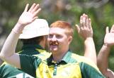 Rory Daburger celebrates one of his two wickets for Orange CYMS againast Bathurst City. Picture by Jude Keogh