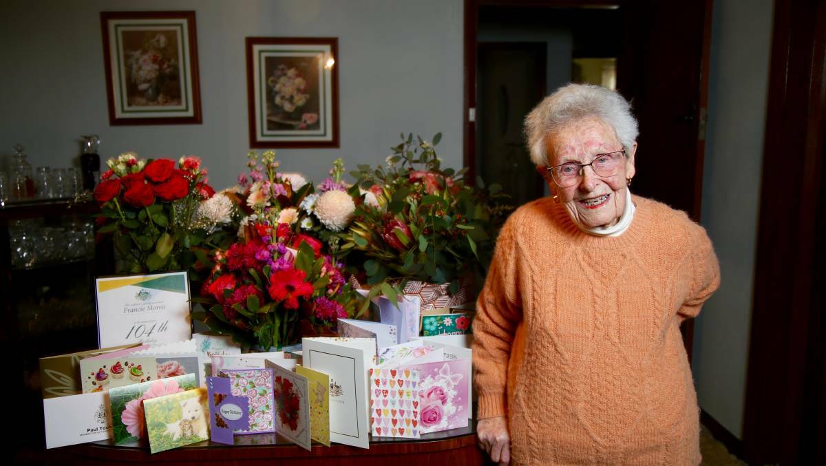 Francie Morris at her 104th birthday. Picture: Phil Blatch 