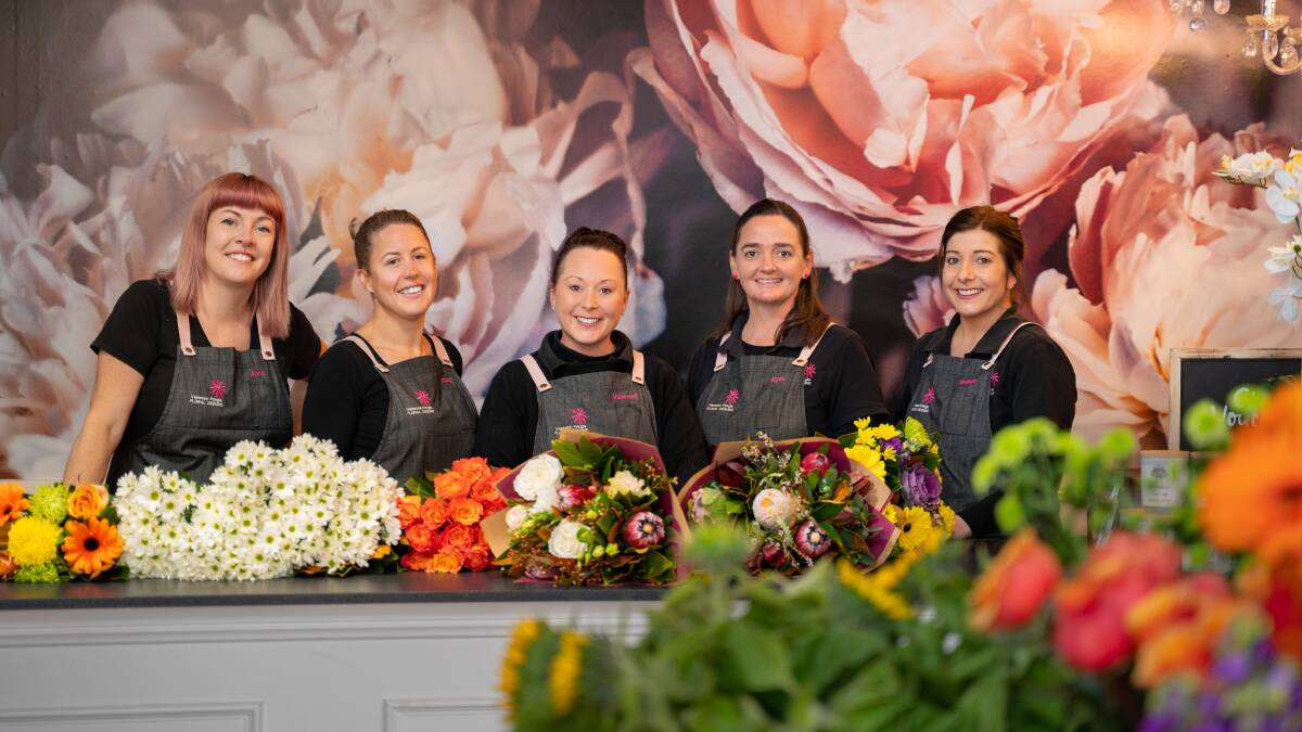 IN BLOOM: Vanessa Pringle Floral Designs' Anna Smith, Tracy Honeysett, Vanessa Pringle, Kym Westwood and Belinda Waddell. Photo: SUPPLIED