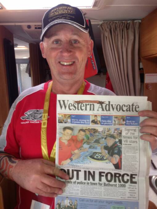 John Hills was excited to be in the local paper 11 years ago when he attended the Bathurst 1000 for his 50th birthday, and now he's back for his brother-in-law's 60th at the 2023 event. Picture supplied