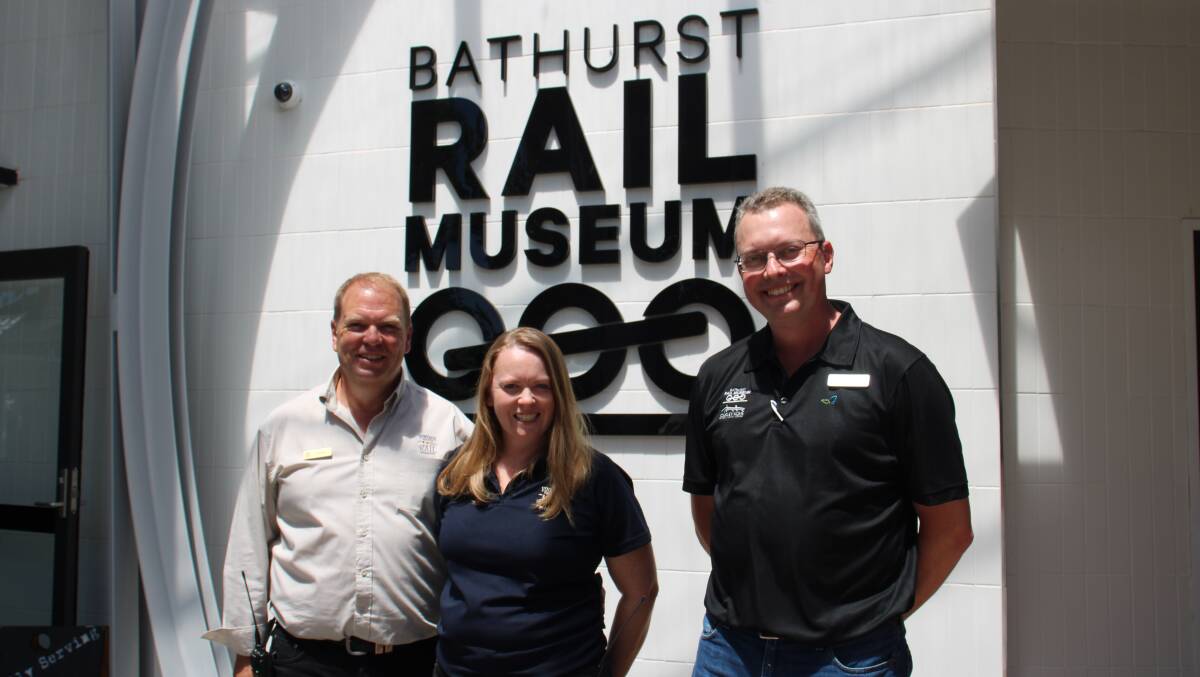 TOOT TOOT: Vintage Rail Journeys directors Simon Mitchell and Dannielle Smith with Bathurst Rail Museum coordinator Ben O'Regan.