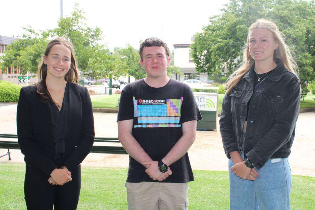 TOP RESULTS: Bathurst High graduates Zoe Peters, Jacob Mounce-Stephens and Zoey Wade were all smiles after receiving their HSC results and ATARs. Photo: AMY REES.