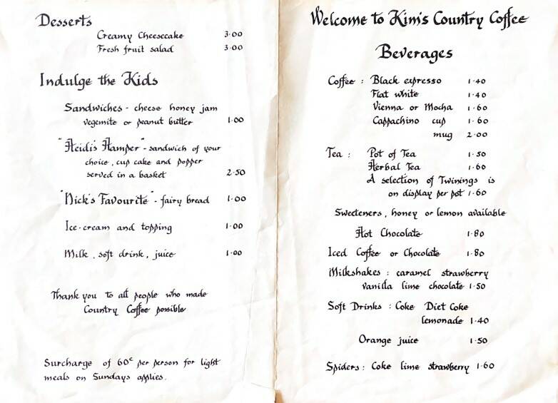  A photo the original menu at Country Coffee.