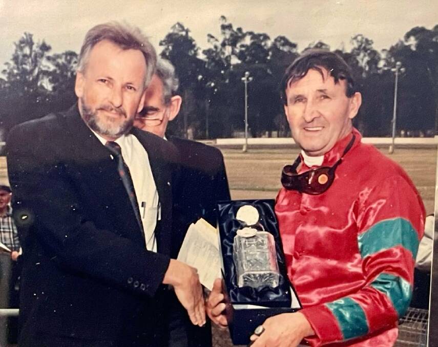 Michael Higgs [right] after winning the NSW Trotters Derby in 1994. Picture by Gene Lett Photography