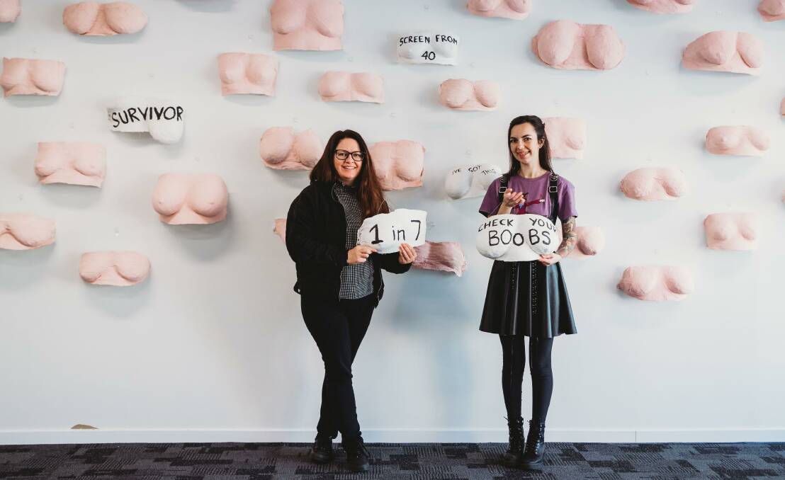 Cecilia Hunt and Gabriella Watson raising awareness for breast cancer. Picture: Gabriella Watson Photography