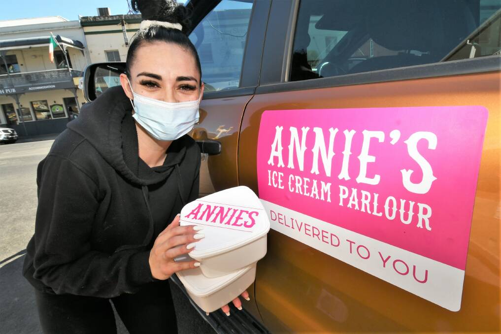 ON THE ROAD: Taylah Thomas from Annie's Ice Cream Parlour, which is now doing deliveries. Photo: CHRIS SEABROOK