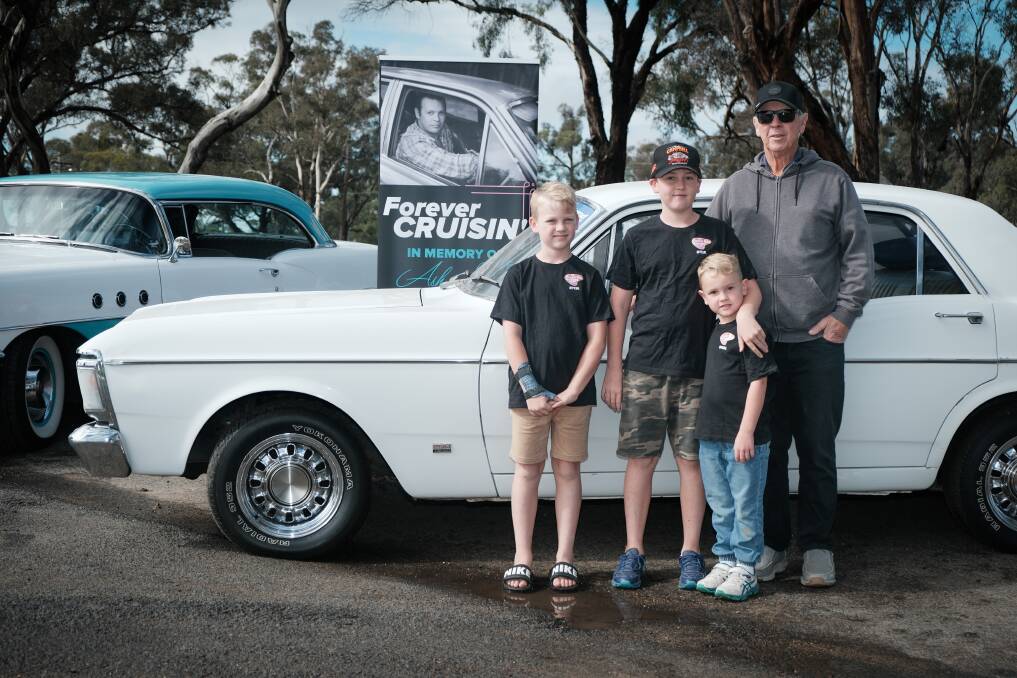 Ash James's nephews Charlie, Ollie and Hudson Moore, and father Mark James, all looking forward to the Country Cruisin' event on April 14, 2024. Picture by James Arrow.