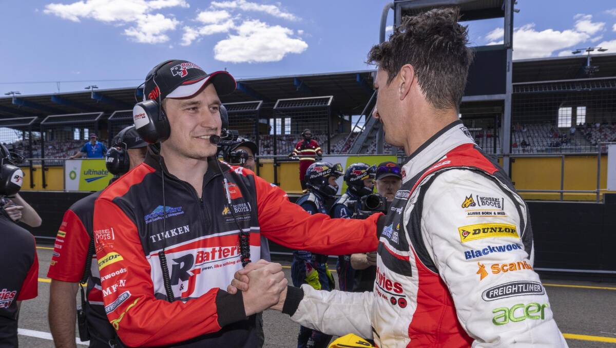 DREAM JOB: Andrew Donnelly [left, with Nick Percat] is looking forward to competing on home ground for the Bathurst 1000. Photo: MARK HORSBURGH