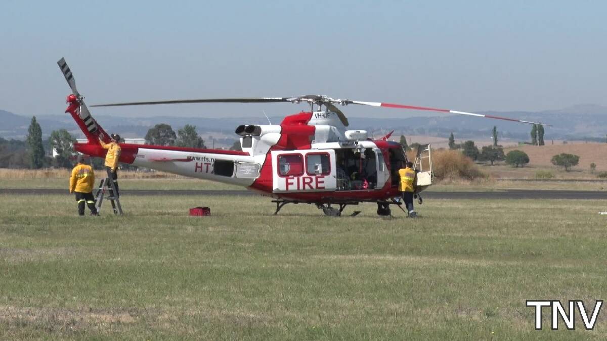 Fire helicopters flown in from Sydney while Bathurst was at significant risk of bushfires. Picture by Top Notch Video