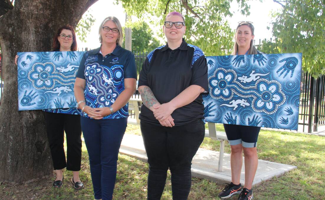 EMBRACING CULTURE: Peta Sykes, Jane Crosland, Meleisa Cox and Katie Moss pleased with the new Aboriginal artworks. Photo: AMY REES.