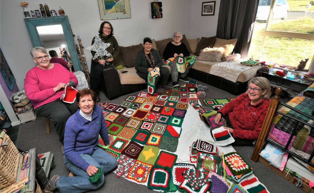 STITCH IN TIME: The Crafternoon group is busy preparing a crocheted Christmas tree for the Bathurst Winter Festival. Photo: CHRIS SEABROOK