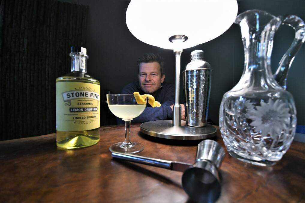 ZESTY: Stone Pine Distillery's Ian Glen with his latest addition, Lemon Drop Gin. Photo: CHRIS SEABROOK