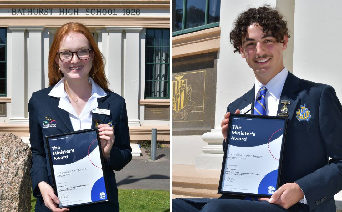 Bathurst High students Ava Meares and Harvey Lew received their NSW Minister's Awards of Excellence at a ceremony at the University of New South Wales on September 4, 2023. Pictures by Amy Rees