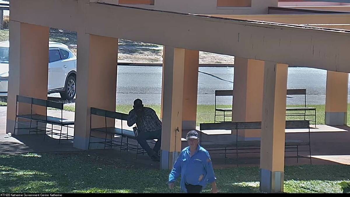 Mr Baker was captured on CCTV near the Katherine Local Court on August 6. Picture: PFES