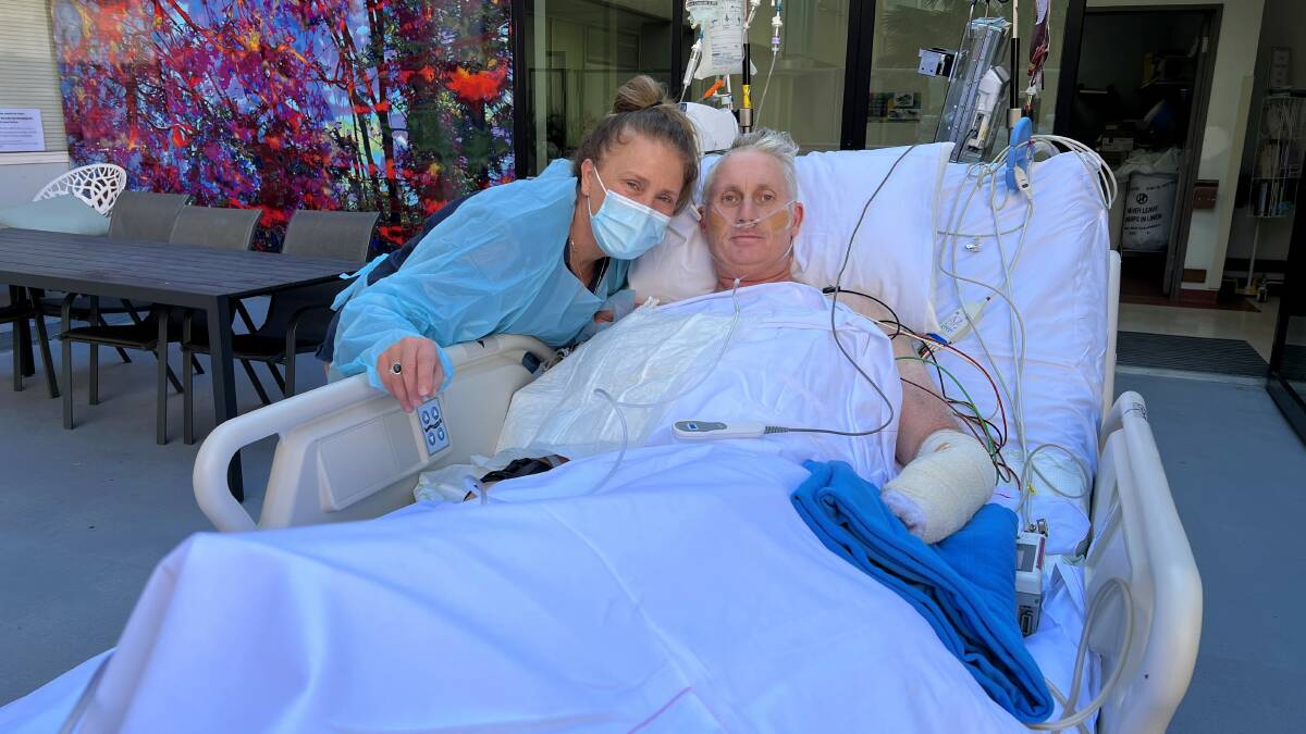 Mark Bonfield and his wife one month after the crash. Picture supplied. 