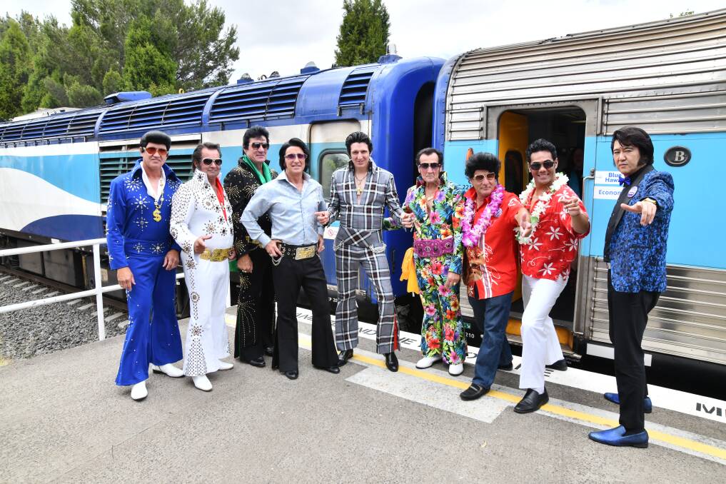 Elvis impersonators on the Elvis Express in Orange ahead of 2023 Parkes Elvis Festival. Picture by Carla Freedman.
