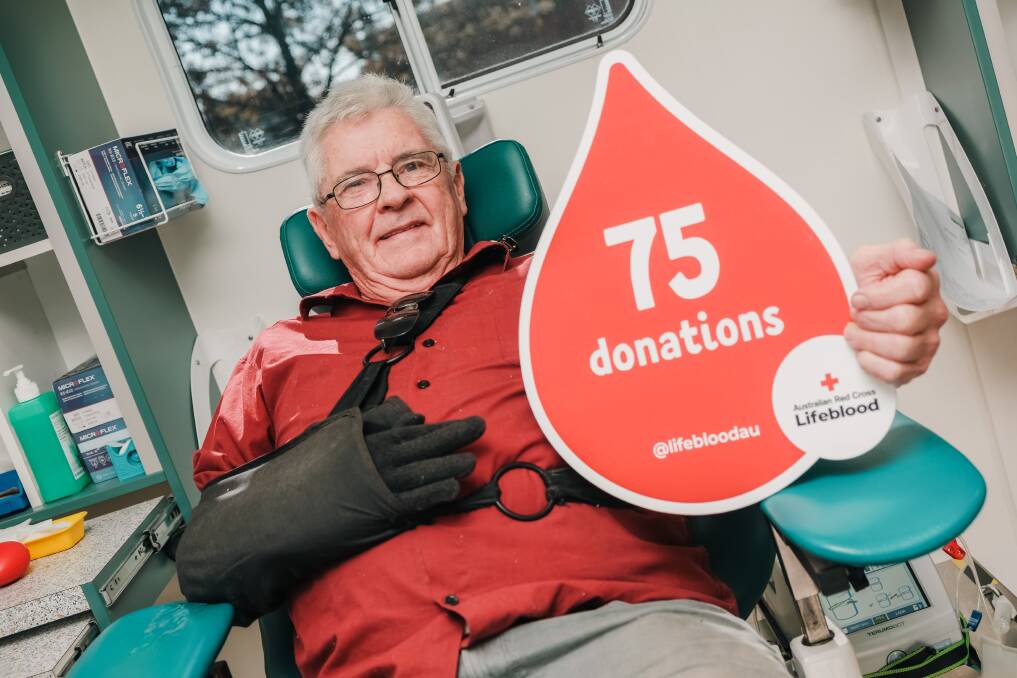 Ron Webb has just reached the milestone of 75 blood donations. Picture by James Arrow