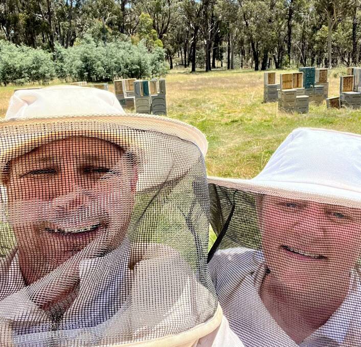 Andy and Katie Fitzpatrick from Bathurst Honey Bee with some of their commercial hives. Picture supplied