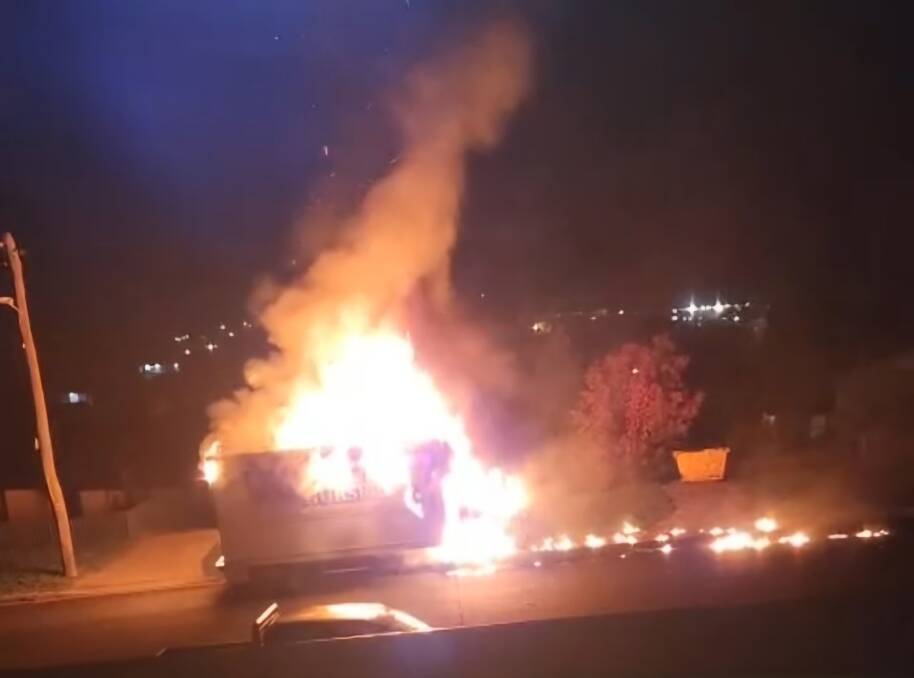 A small truck that police allege was stolen, was ablaze in West Bathurst during the early hours of Thursday, May 9. Picture supplied
