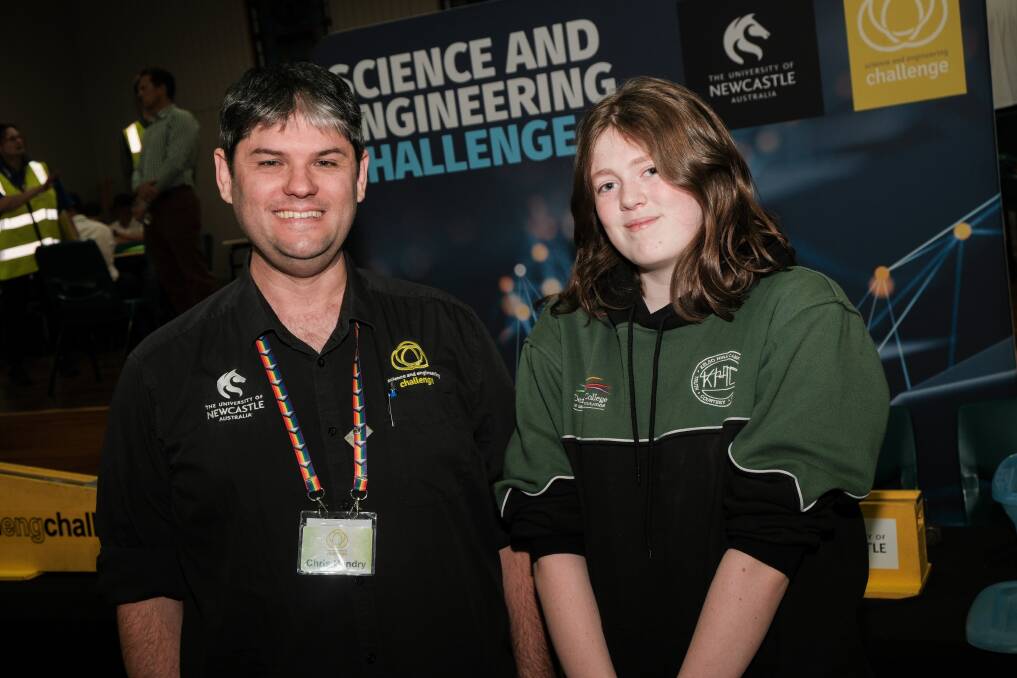 Team Leader with the Science and Engineering Challenge Chris Hendry with Kelso High student Riley Bell. Picture by James Arrow.