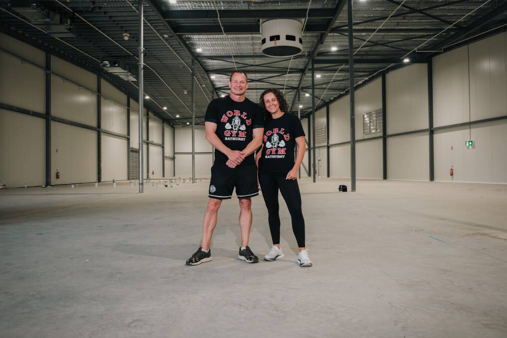World Gym Bathurst co-owners Hayden Mace and Clair Williams in the 2200-square-metre facility. Picture by James Arrow