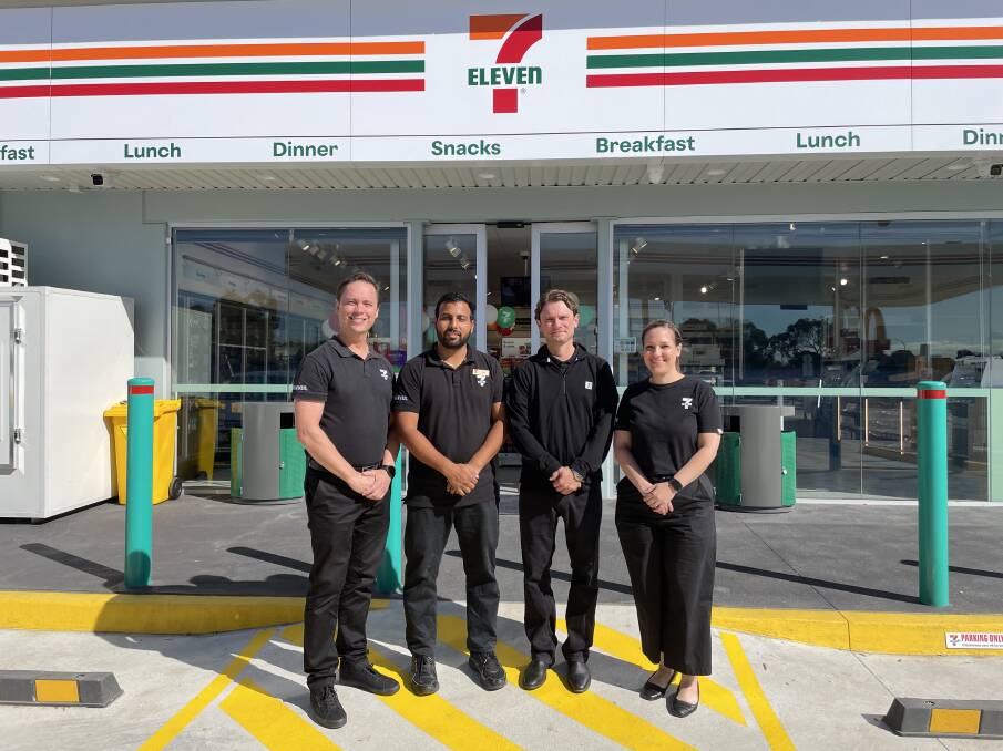 7-Eleven area lead north Jeff Yerbury with store manager Vikas Panwar, field manager Dario Petrinic and field team lead Paige Fentiman at the West Bathurst 7-Eleven store. Picture by Alise McIntosh