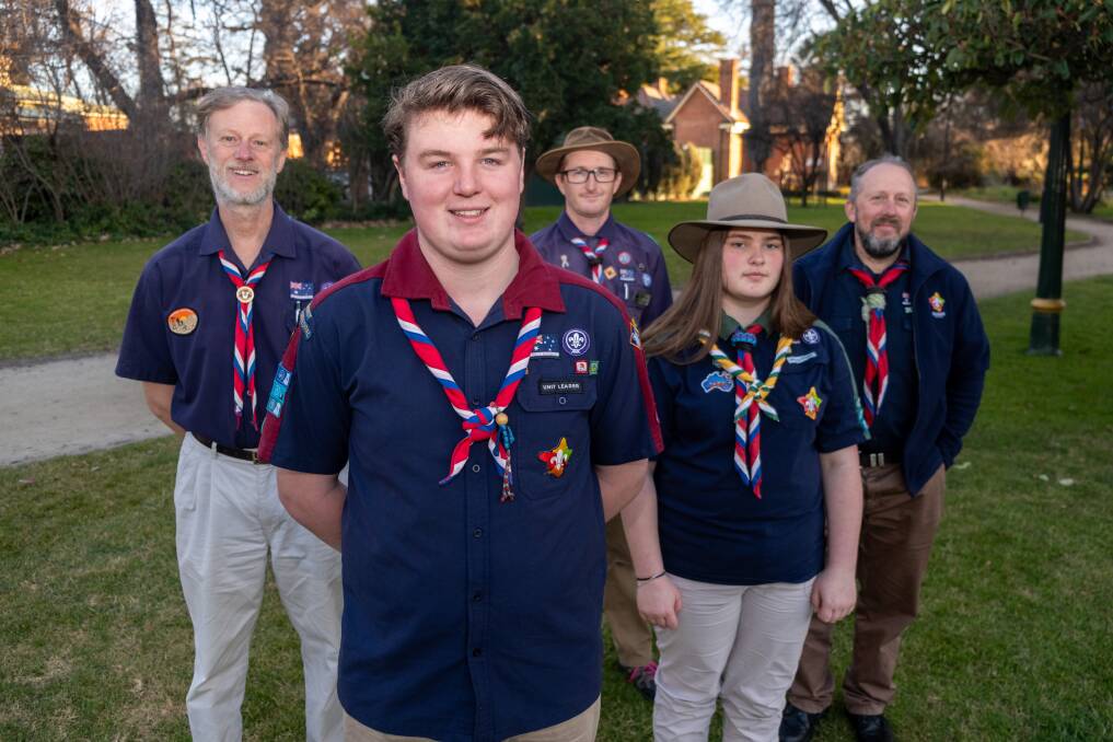 
Gary Jonassen, Justin Laver, Steven Fry, Breeanan Irons and Glen Lewin from the Bathurst Scout Group. Picture by James Arrow