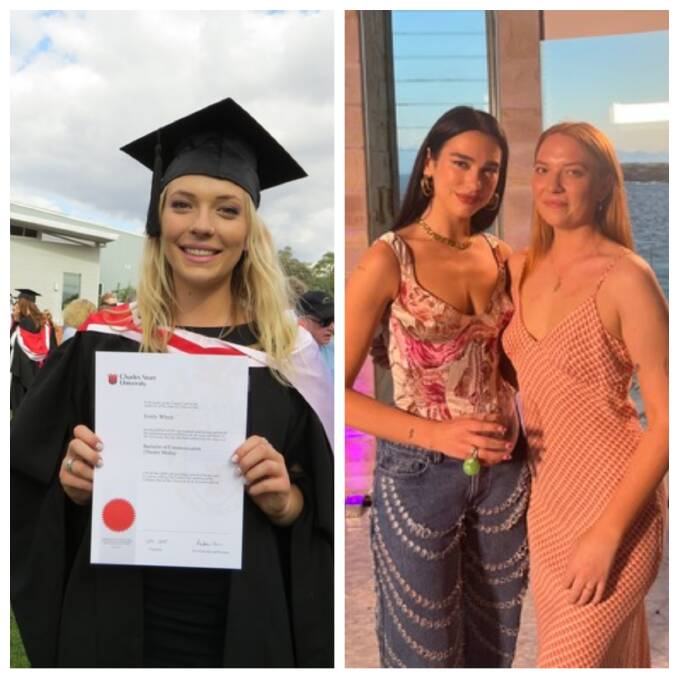 Emily Whyte graduated from Bathurst CSU, and more recently she was spending time with Dua Lipa. Picture supplied