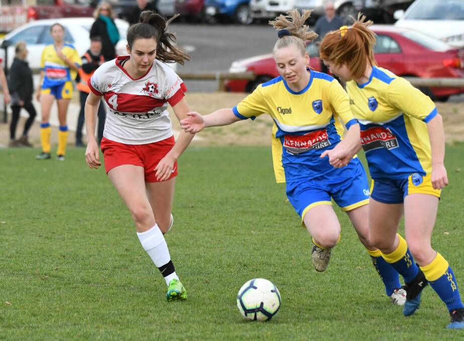 Eglinton and CSU locked horns on Sunday afternoon in Bathurst District Football women's premier league, with Eglinton claiming a 2-1 win at Proctor Park. Photos: CHRIS SEABROOK
