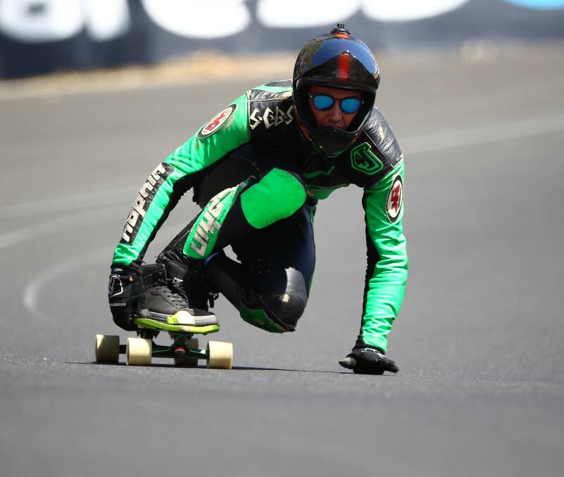 INTENSE: Luca Coleman in action, as he goes down Mount Panorama in a Newton's Nation heat on Friday. Photo: PHIL BLATCH 021717pbskate1