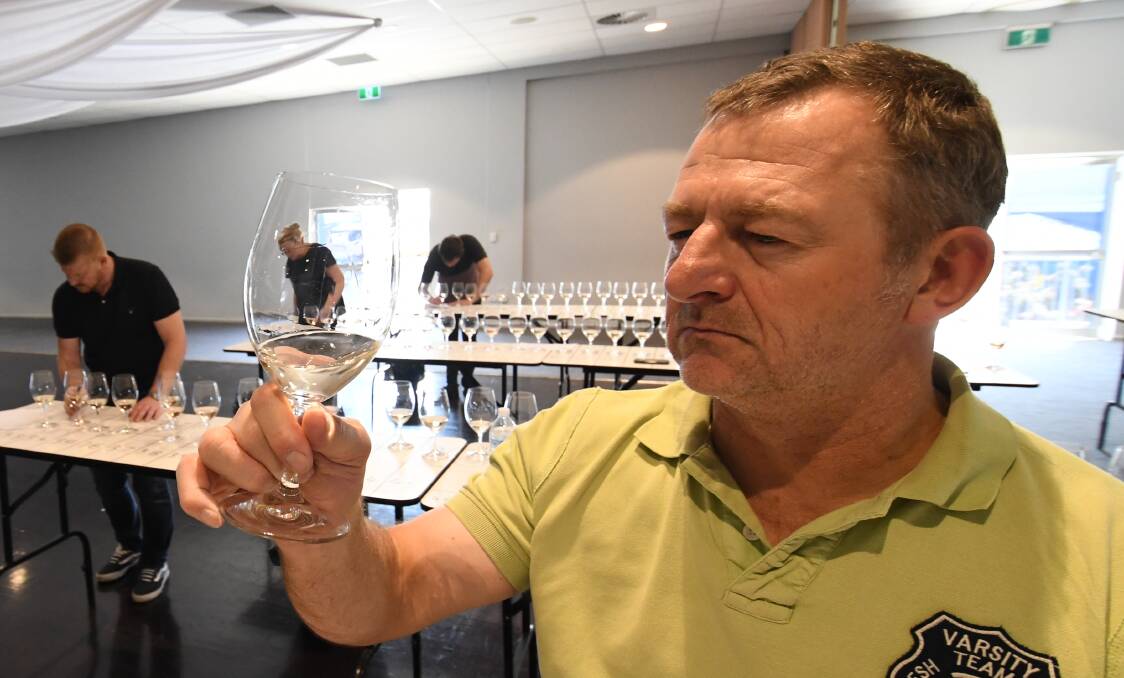 COOL CLIMATE WINES: Panel judge and McWilliam's Wines' Russell Cody sampling pinot grigio on Tuesday afternoon. Photo: CHRIS SEABROOK
