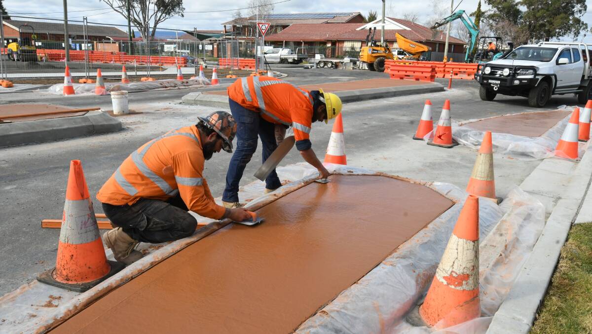 FULL STEAM AHEAD: Work is progressing well on the roundabout at the intersection of Lambert, Mitre and Suttor Street. Photo: CHRIS SEABROOK 