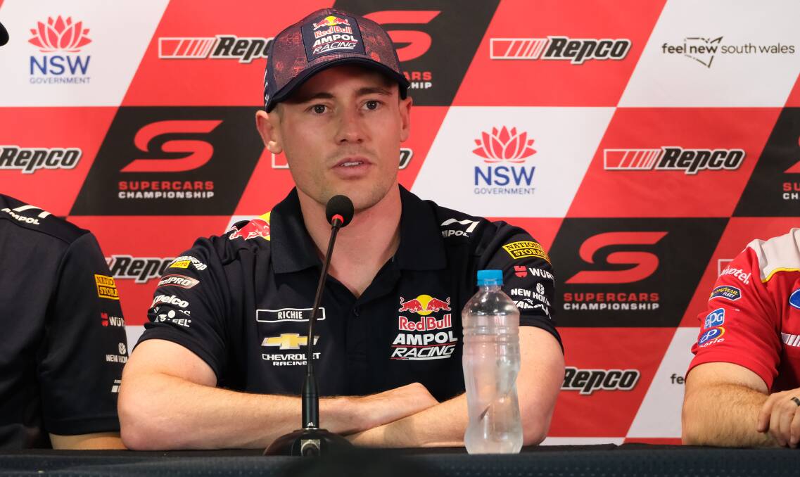 Richie Stanaway speaks to the media after his win in Sunday's Bathurst 1000. Picture by James Arrow