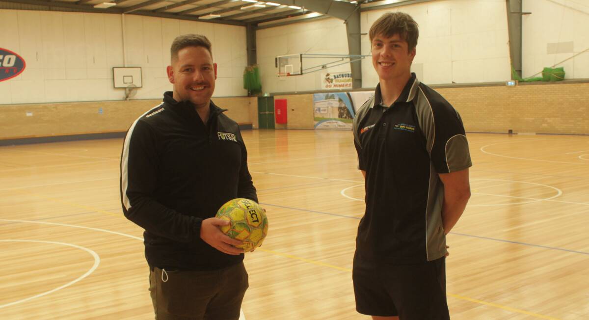 INDOOR: Futsal BX director Anthony Dunn, with Bathurst Indoor Sports Stadium manager Andrew James, ahead of a new indoor soccer competition coming to town. Photo: BRADLEY JURD