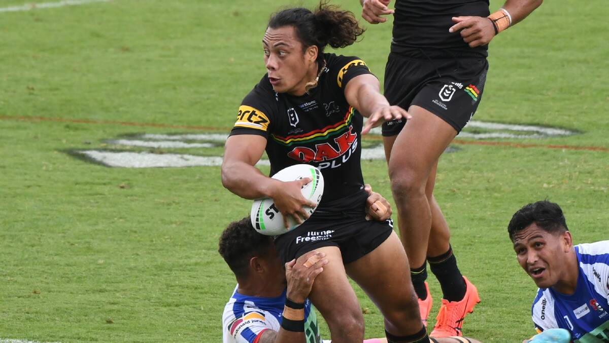 WINNERS: Penrith Panthers five eight Jerome Luai on the ball in his side's comfortable win at Bathurst on Saturday. Photo: CHRIS SEABROOK