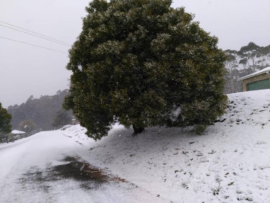 WINTER WONDERLAND: Snow fall near the Jenolan Caves on Sunday morning. Photo: Jenolan Cabins Facebook page
