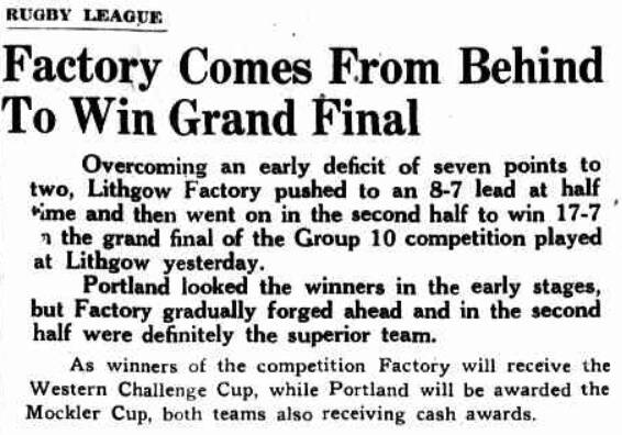 A snippet from the Lithgow Mercury on Monday, September 8, 1947, detailing the results from the day before. 